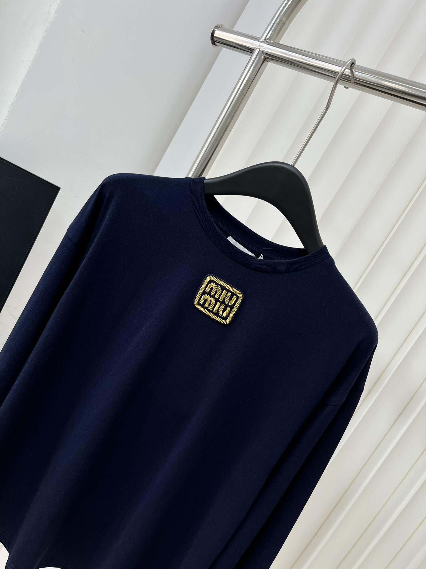 Miu Gold Label Embroidered Round Neck Long Sleeve