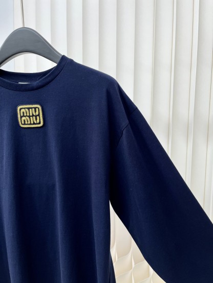 Miu Gold Label Embroidered Round Neck Long Sleeve