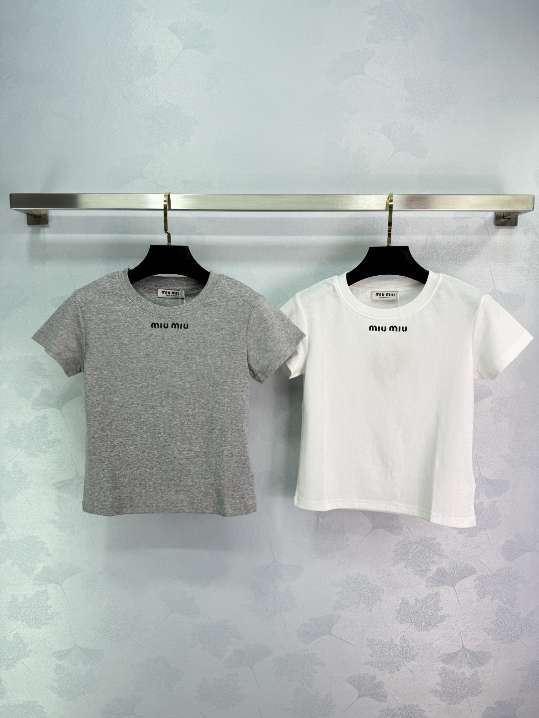 MIU25SS Two Colours Embroidered Letter Short Sleeve T-Shirt