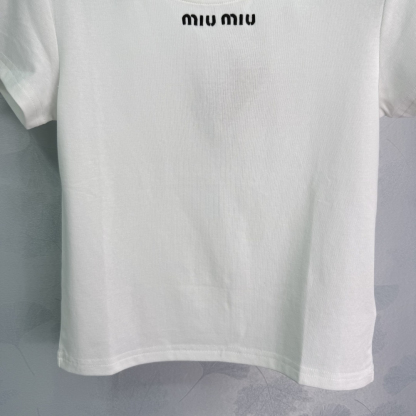 MIU25SS Two Colours Embroidered Letter Short Sleeve T-Shirt