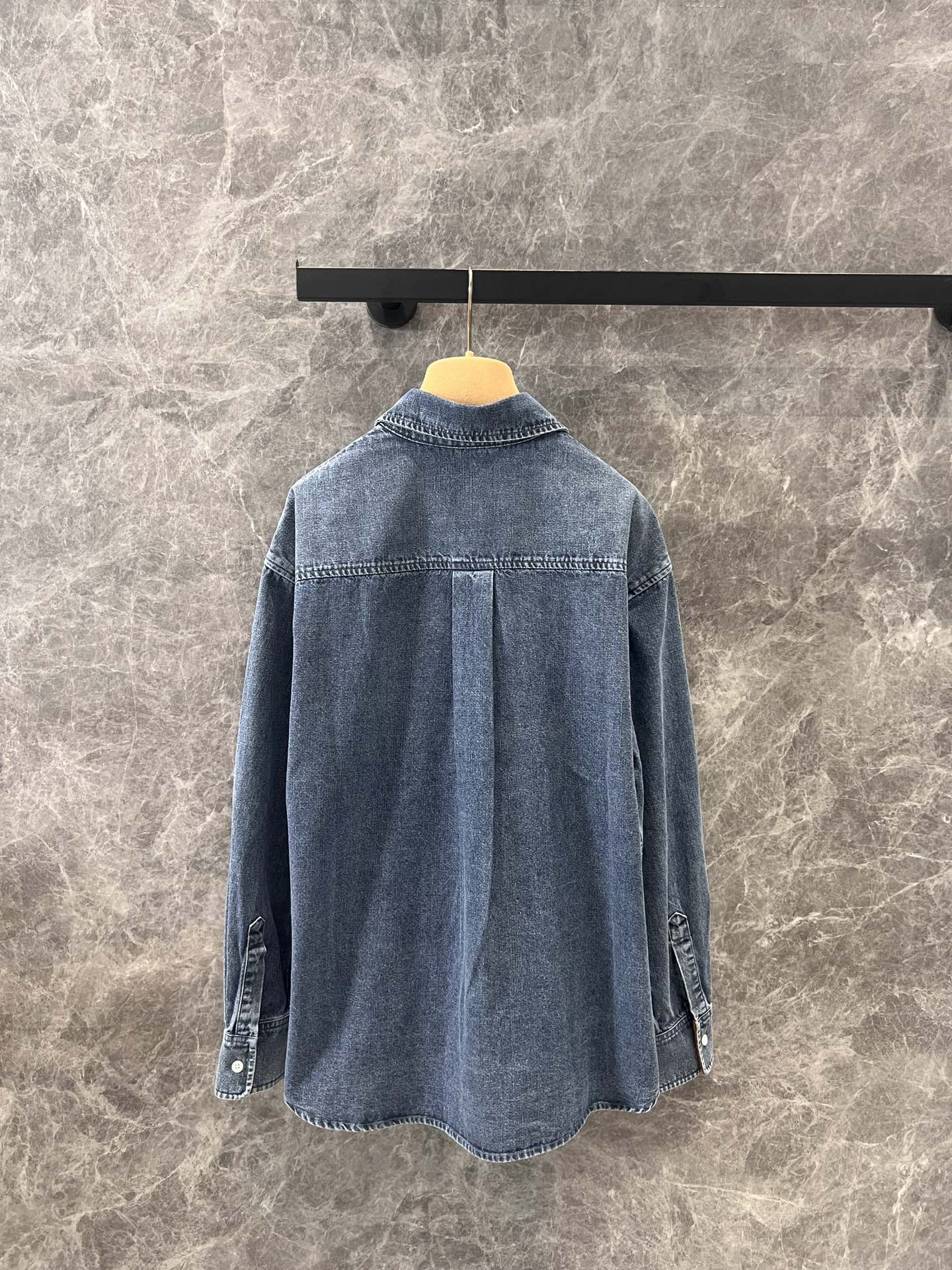 MIU25SS distressed washed denim shirt jacket