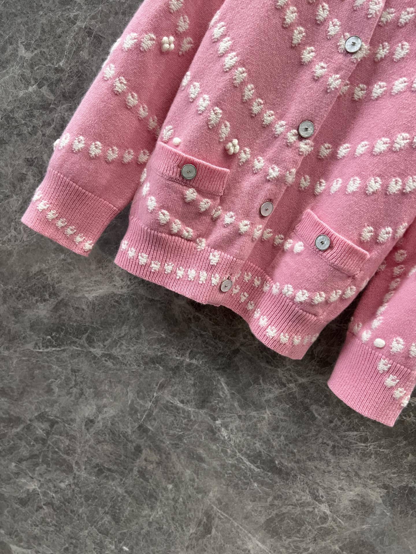 CHANE25SS cashmere pearl jacquard cardigan jacket
