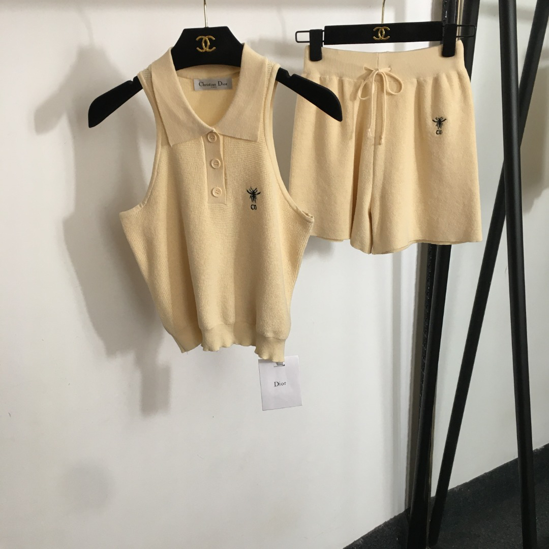 DIO25SS Embroidered Lapel Tank Top Shorts Set