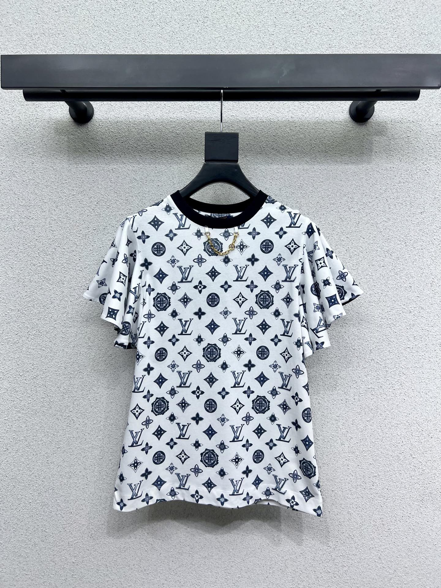 Louis Vuit25SS Bat Trimmed Design Vintage Short Sleeve T-Shirt