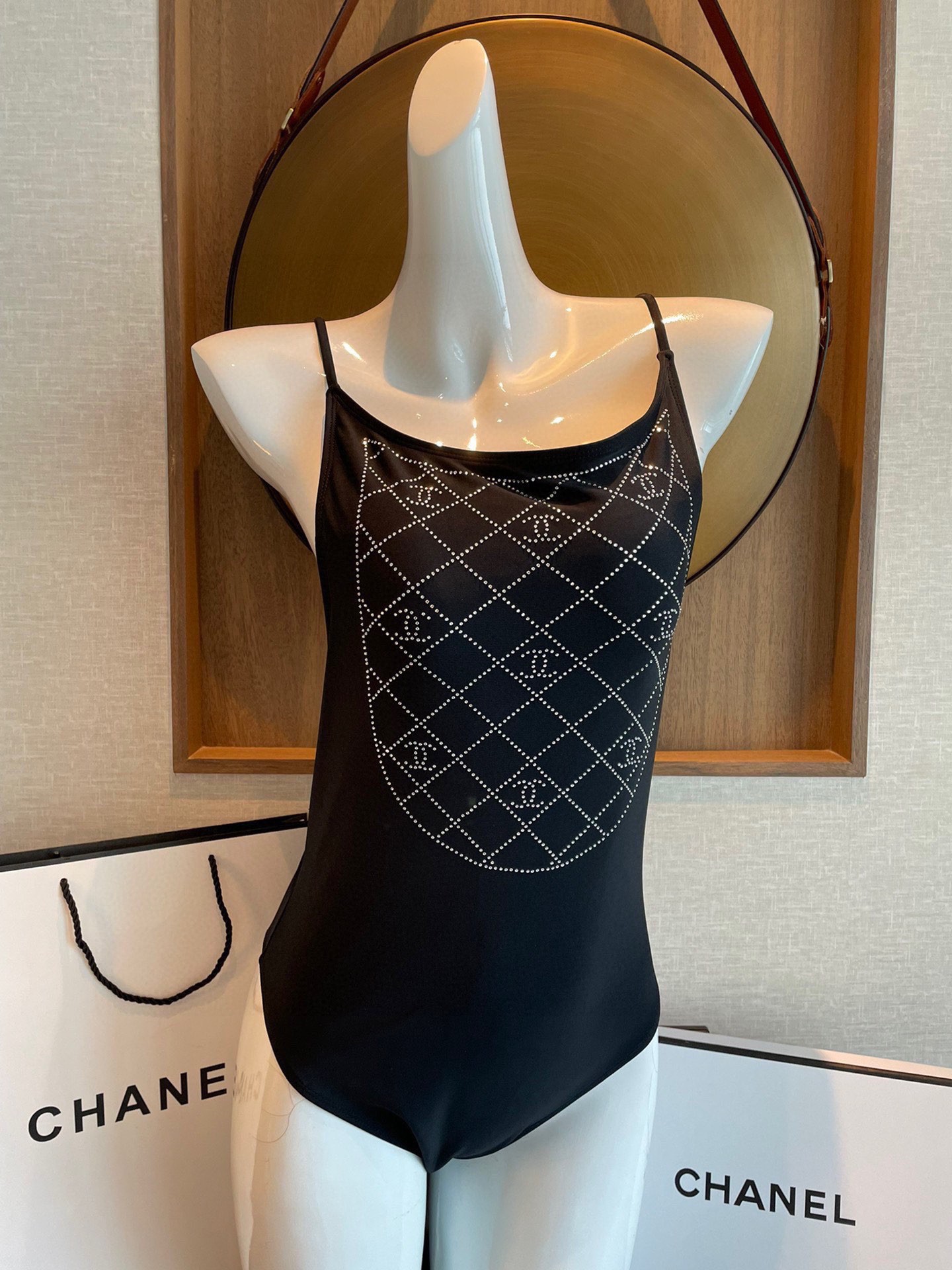 Chnel Rhinestone One-piece Swimsuit