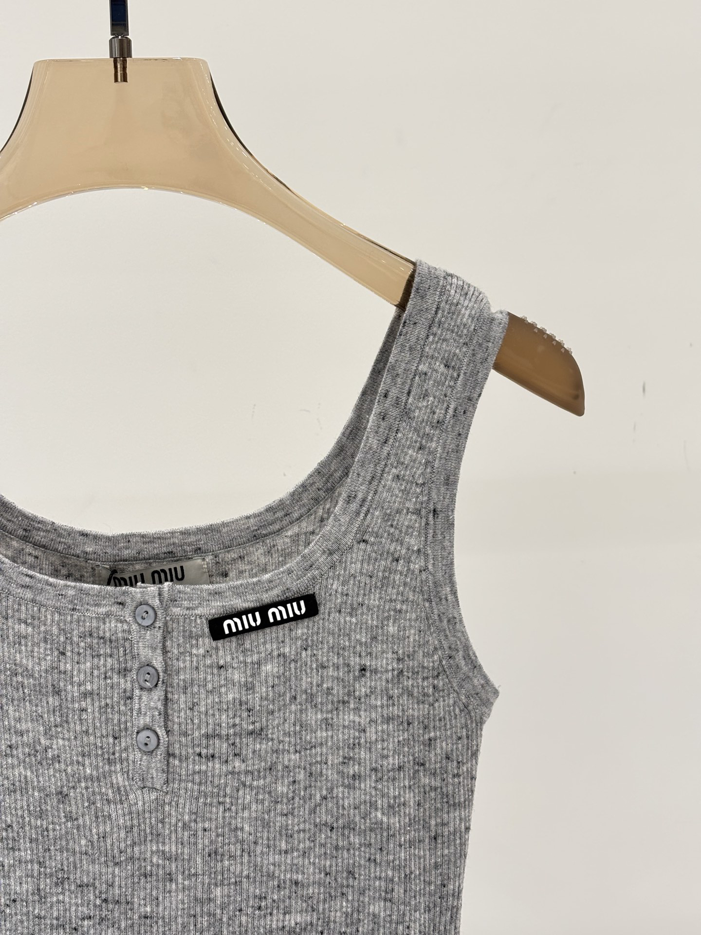 MIU25SS round neck letter logo patch simple lace tunic knit two-piece set
