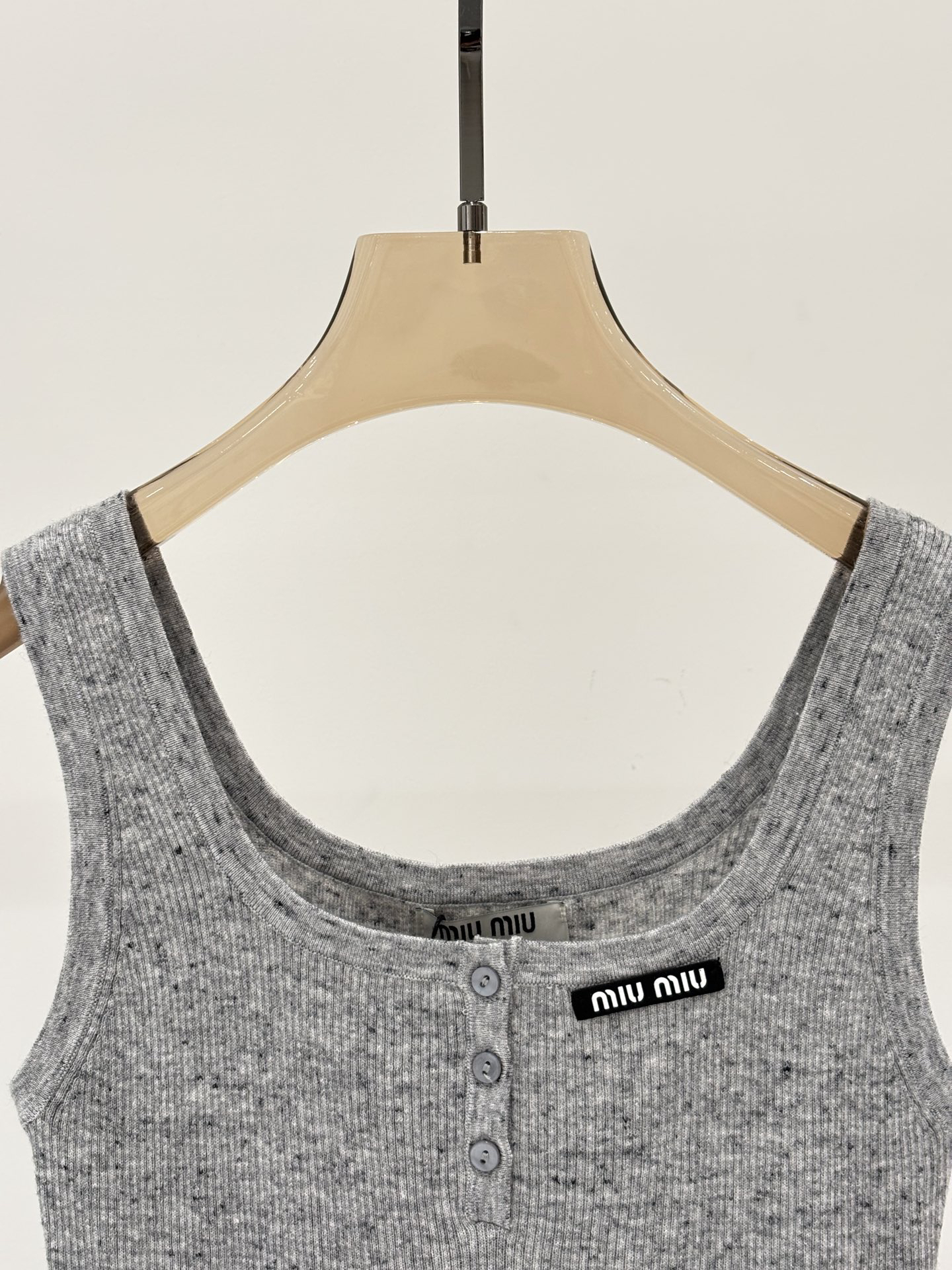 MIU25SS round neck letter logo patch simple lace tunic knit two-piece set