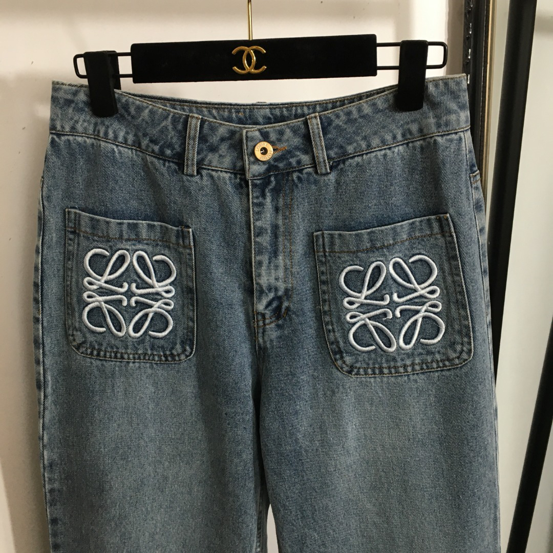 LOE25SS Embroidered Slim Fit Denim Trousers