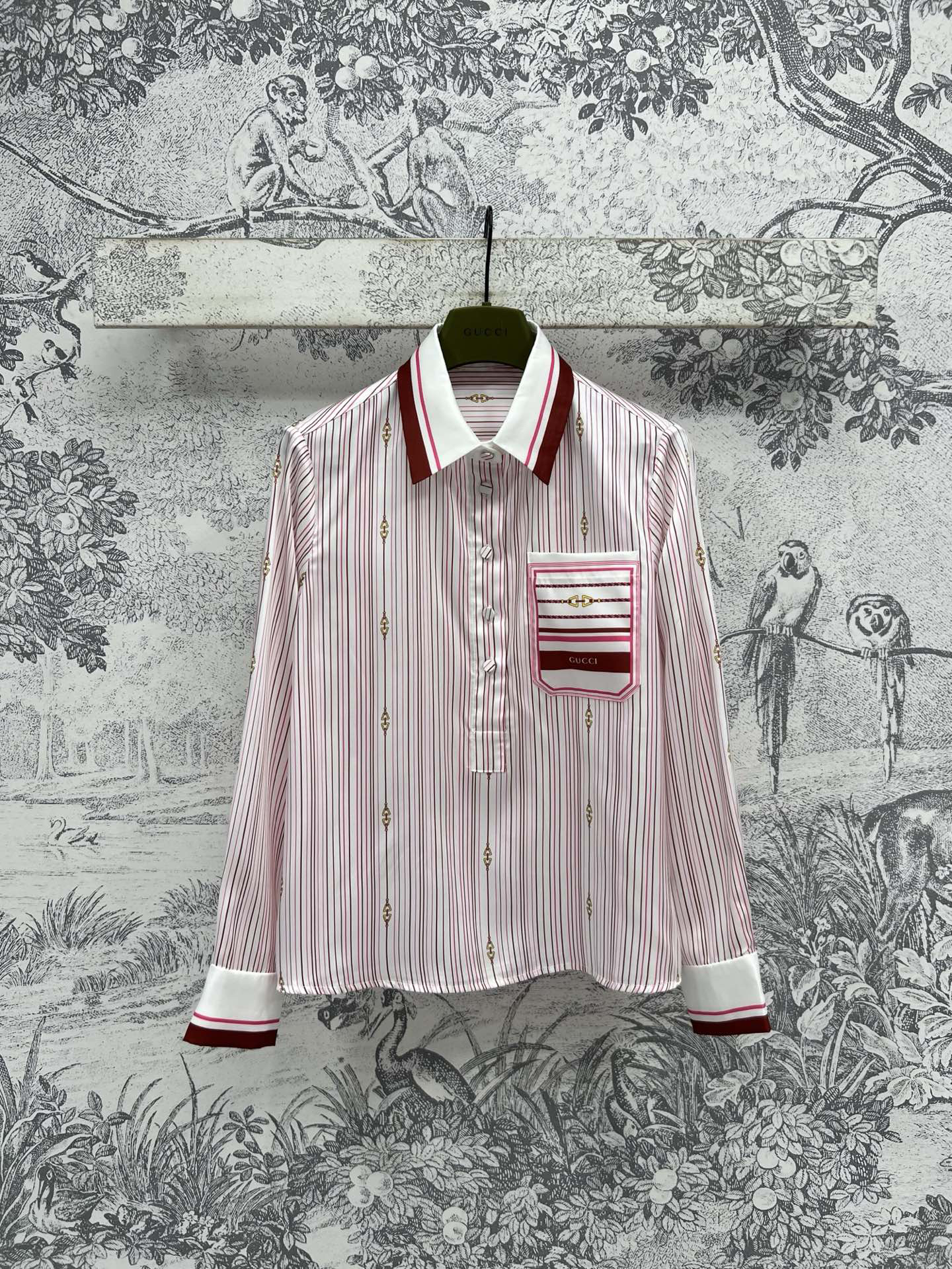 GUCC25SS Striped Saddle Button Pattern Lapel Shirt