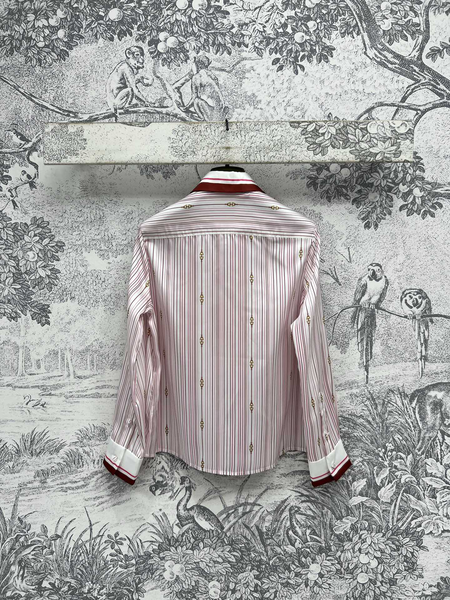 GUCC25SS Striped Saddle Button Pattern Lapel Shirt