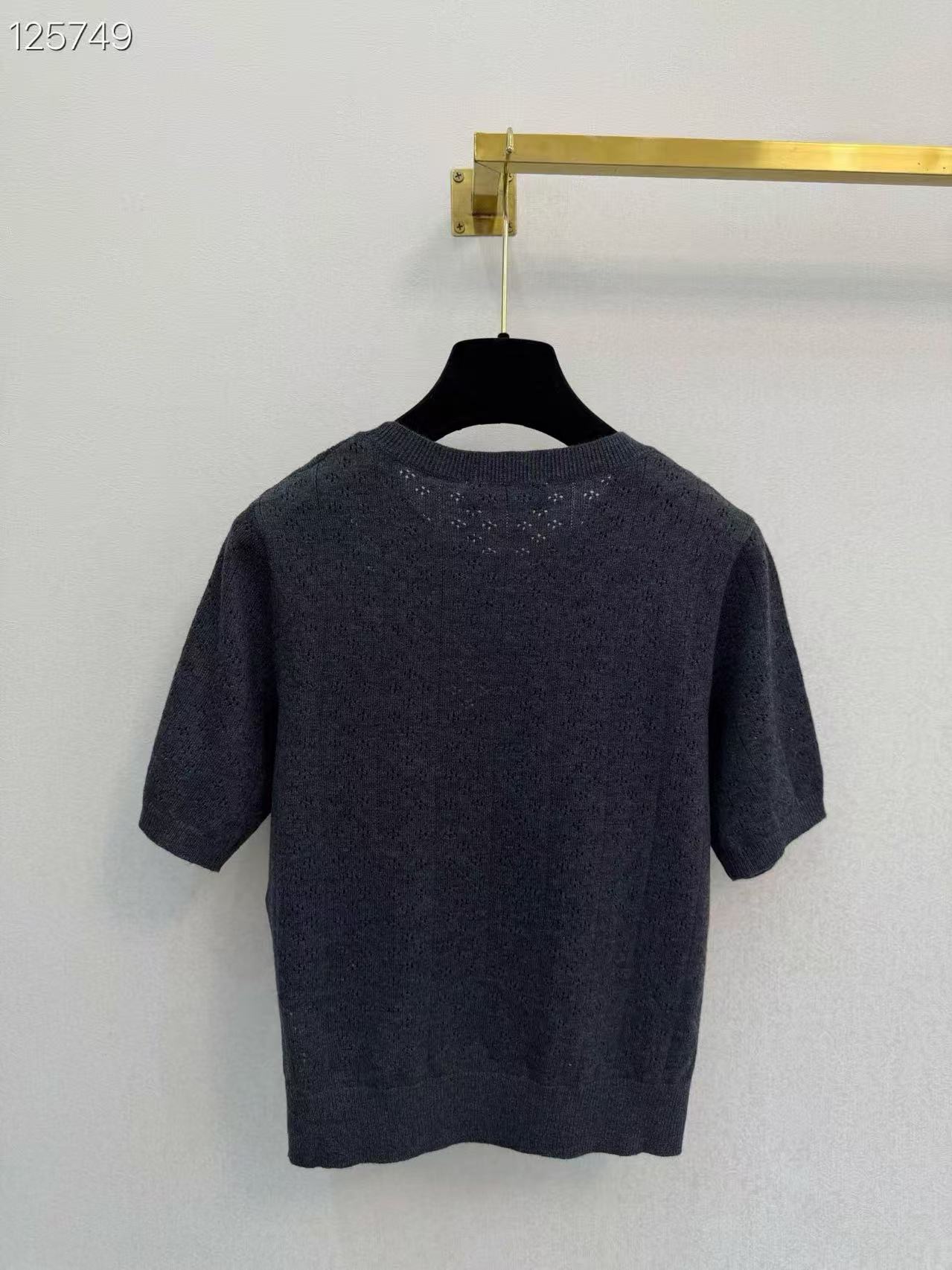 MIU Minimalist Logo Short-Sleeve Knit Top.