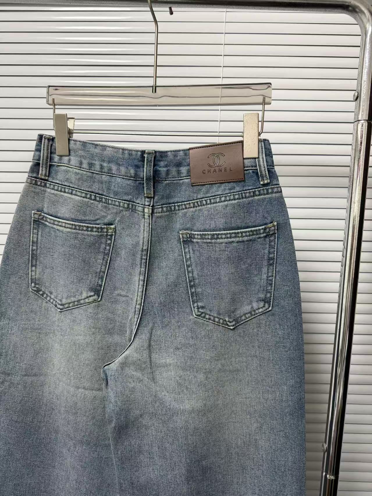 CC Double-C Diamond-Pocket High-Waist Wide-Leg Jeans
