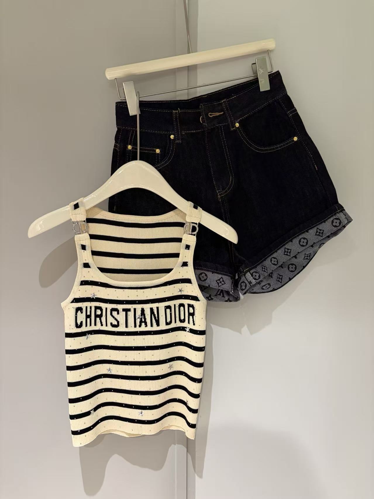 LV Monogram Cuff Denim Shorts