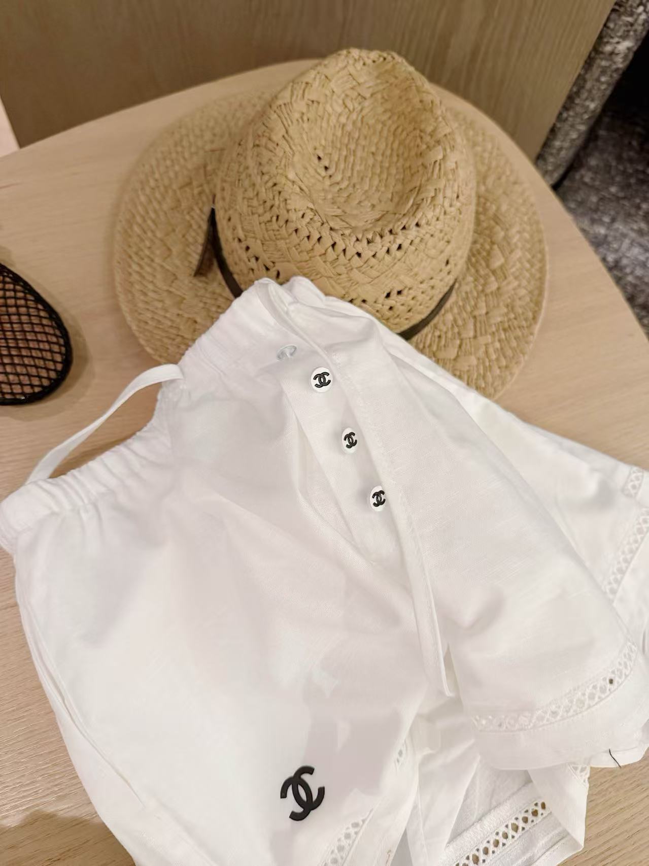 CC Drawstring Double-C Embroidered High-Waist Casual Shorts