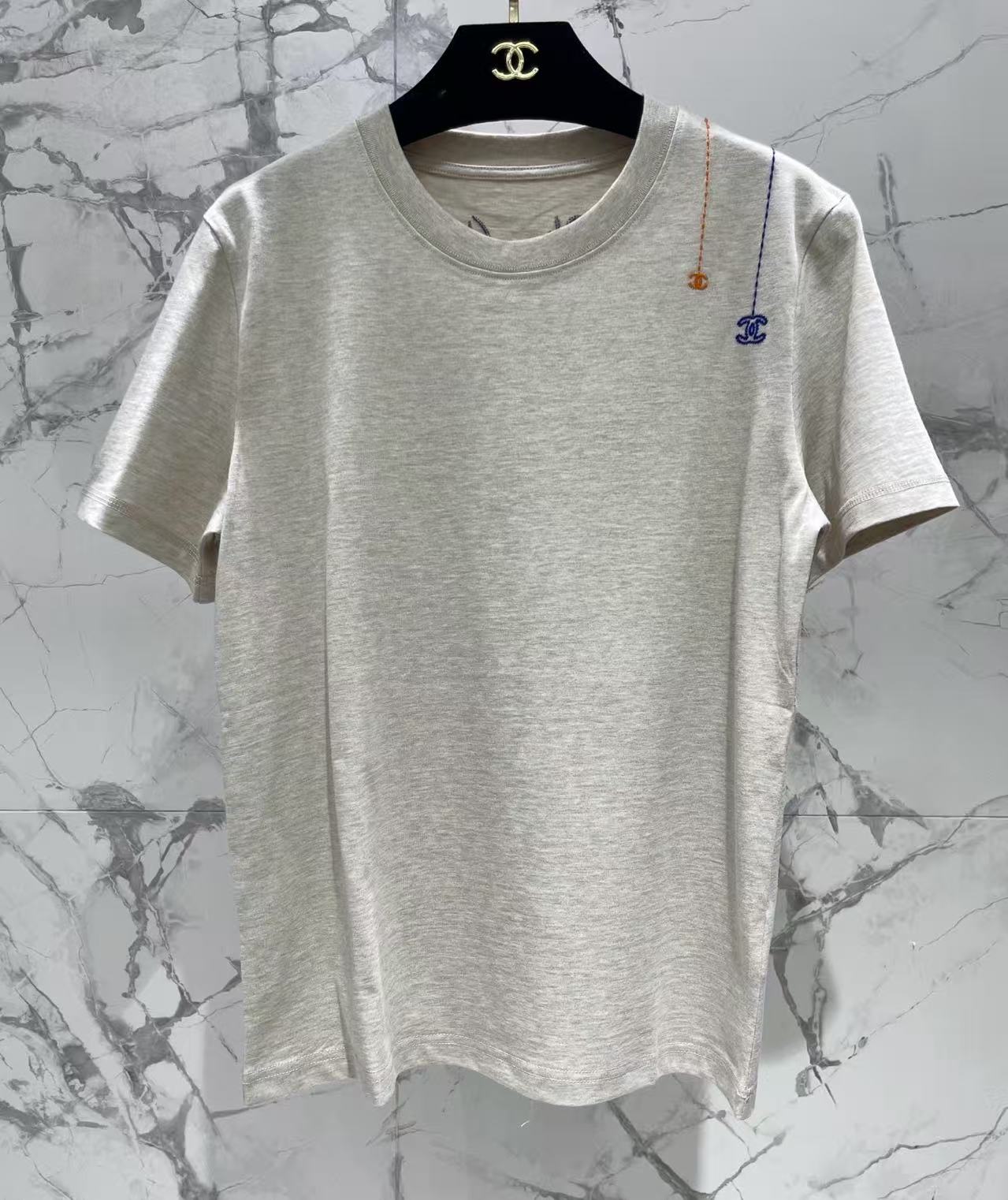 CC Double-C Logo Embroidered Round-Neck Short-Sleeve T-Shirt