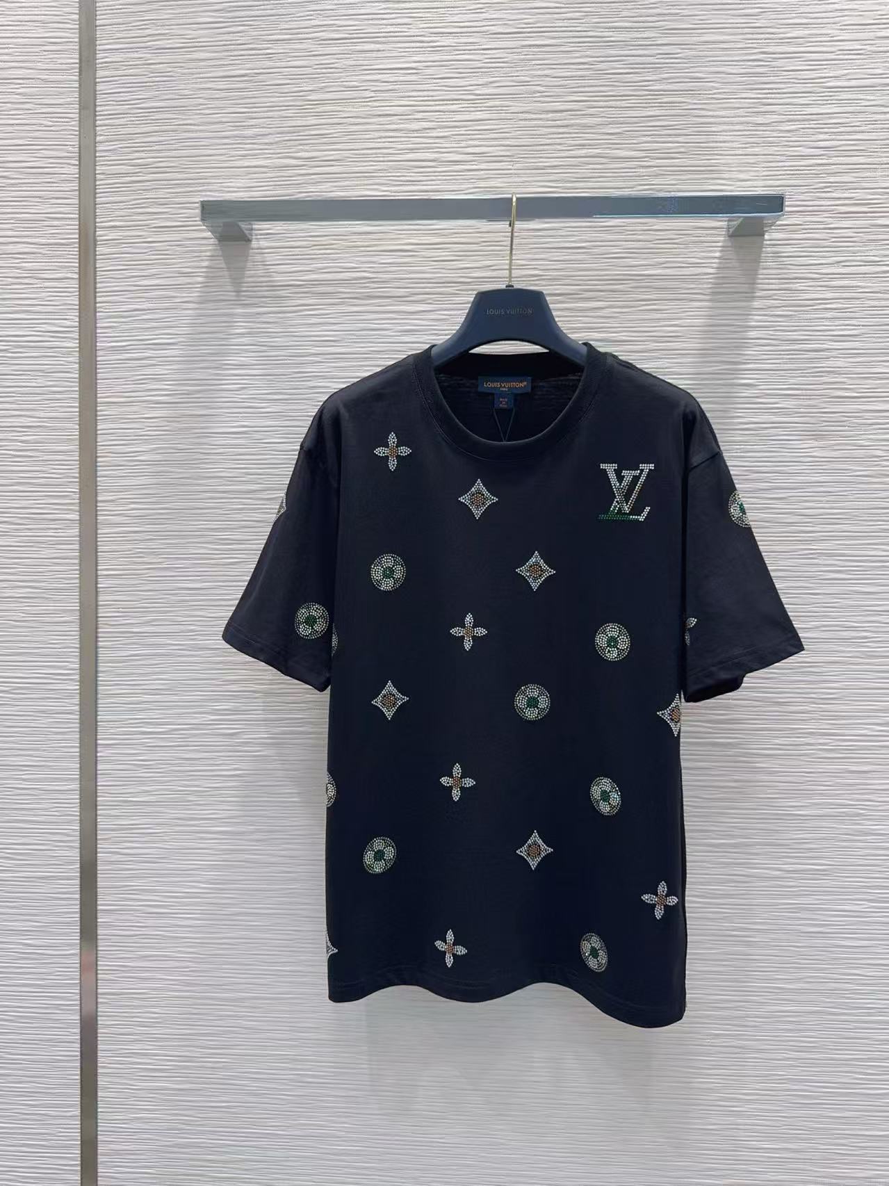 LV Rhinestone-Embellished Monogram Short-Sleeve T-Shirt