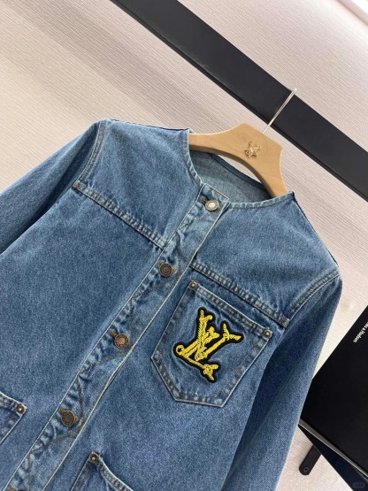 Louis Vuit25SS Vintage Denim Crew Neck Jacket