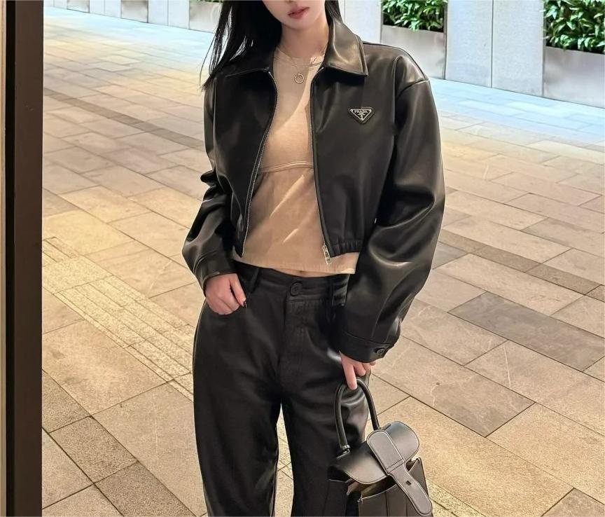 PRAD sheepskin wide version short baseball jacket