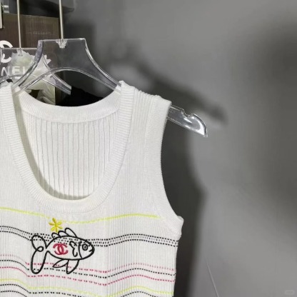 CHANE25SS Little Fish Stripe Stretch Knit Cami Tank Top