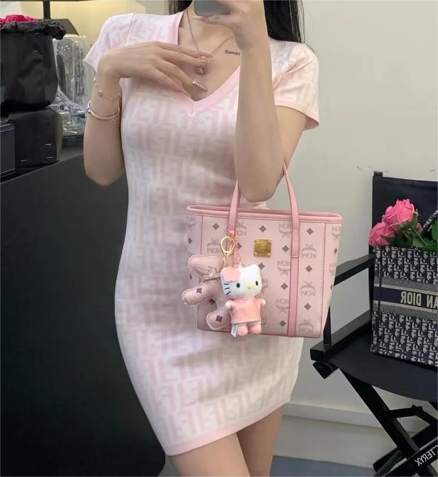 FEND25SS Monogrammed Jacquard V-Neck Dress