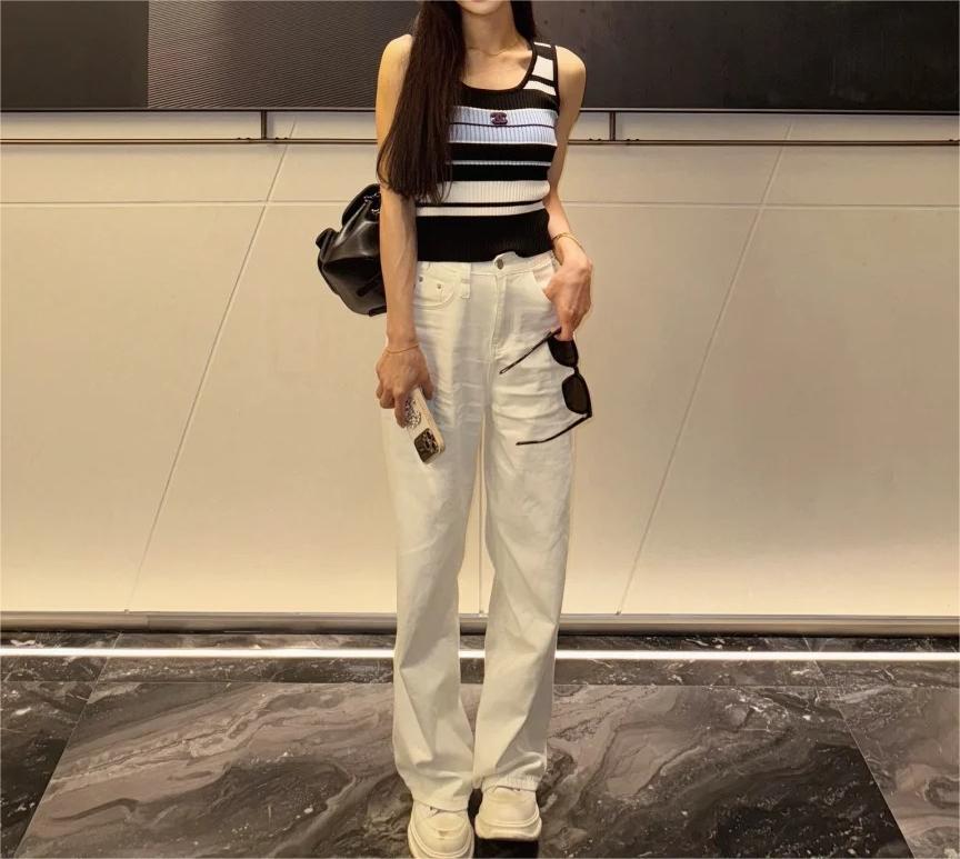 CHANE25SS Striped Knit Vest