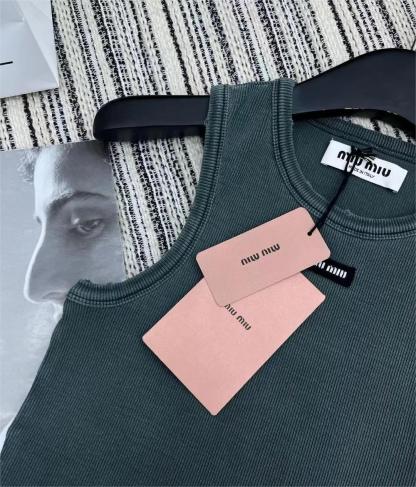 MIU25SS logo knit sleeveless cotton tank top
