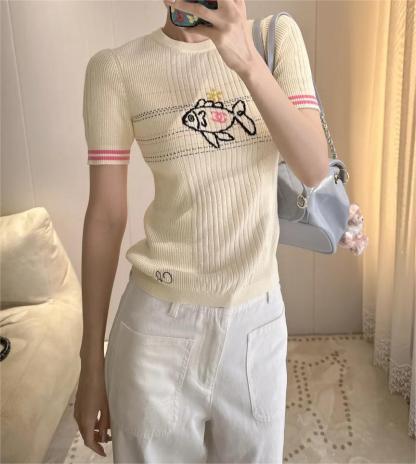 CHANE25SS Fish Crew Neck Knit Short Sleeve