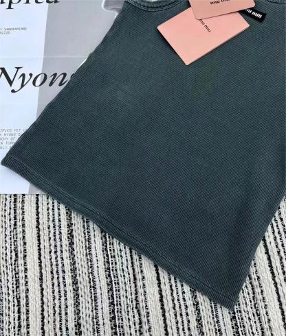 MIU25SS logo knit sleeveless cotton tank top