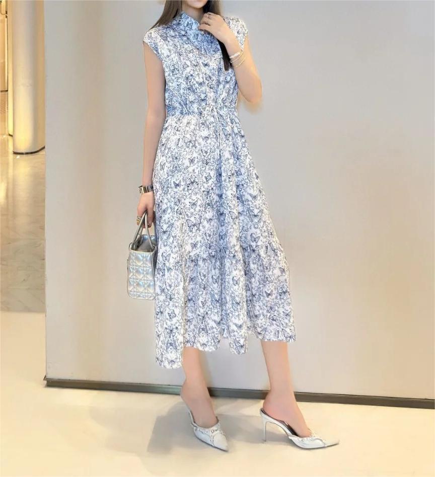 DIO25SS Sleeveless Printed Drawstring Dress