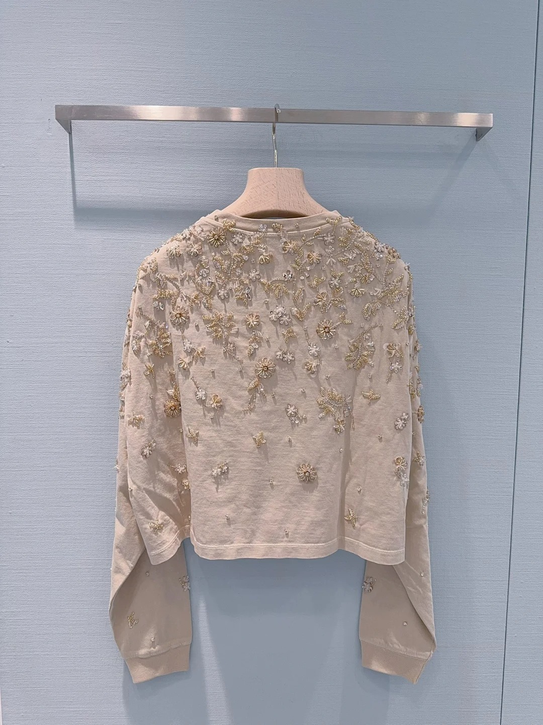 MIU25SS casual and versatile T-shirt with heavy diamonds