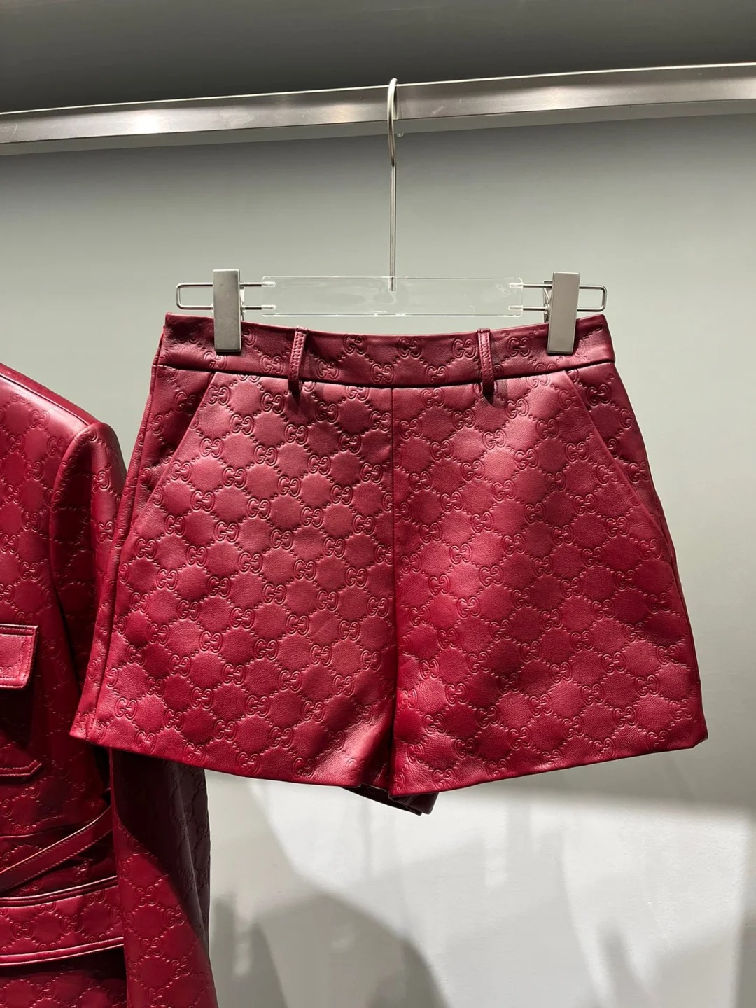 CUC sheepskin embossed biker leather shorts