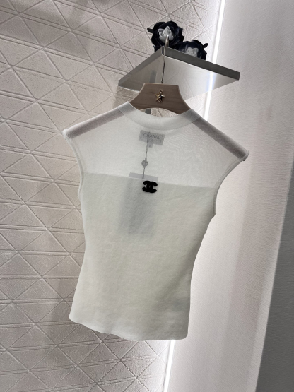 CHNEL25SS Crew Neck Sheer Knit Vest