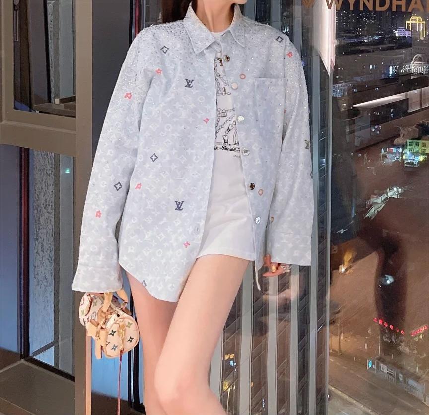 LU25SS sky-high star rhinestone lapel jean jacket