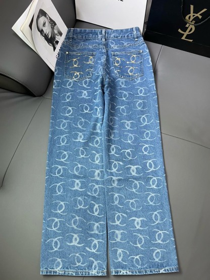 CHNEL Fragrance Full Print Back Pocket Beaded Trousers