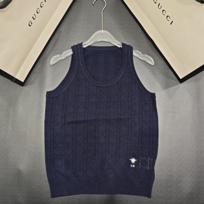 DIO25SS Embroidered Cutout Knit Crew Neck Vest