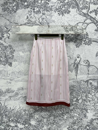 GUCC25SS Striped Saddle Button Pattern Half Skirt