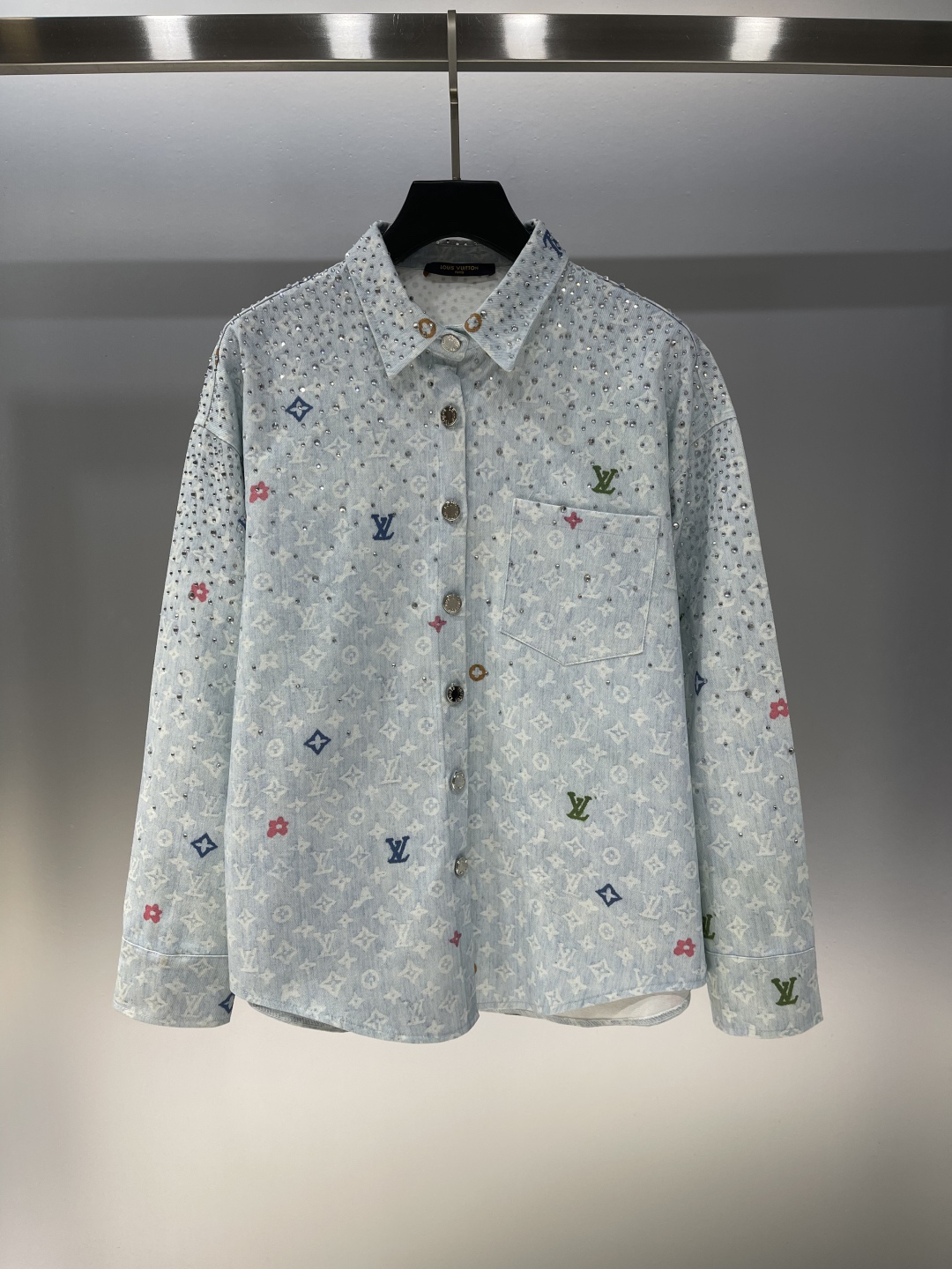 LU25SS sky-high star rhinestone lapel jean jacket