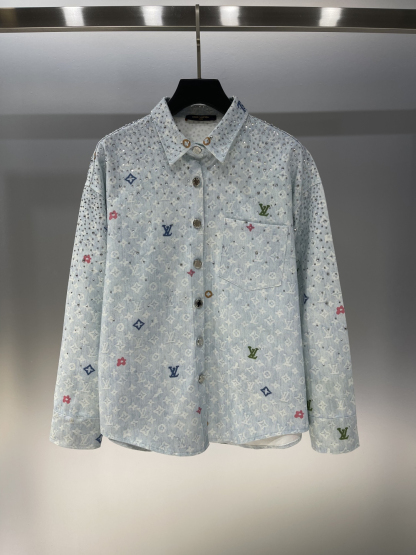 LU25SS sky-high star rhinestone lapel jean jacket