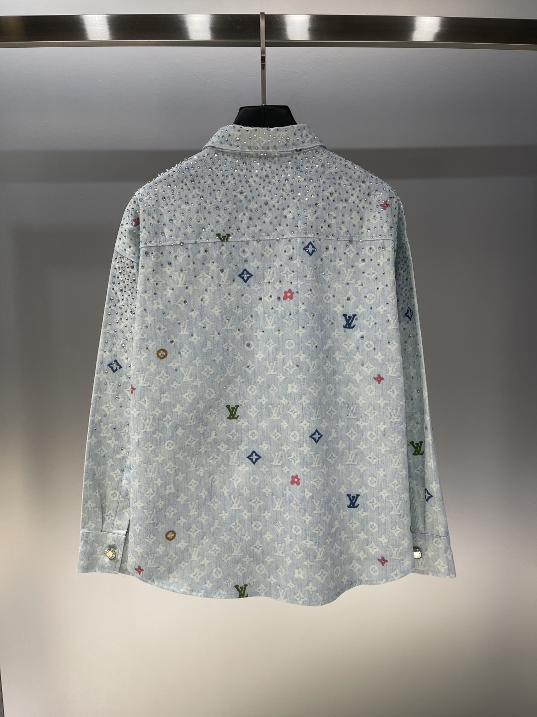 LU25SS sky-high star rhinestone lapel jean jacket