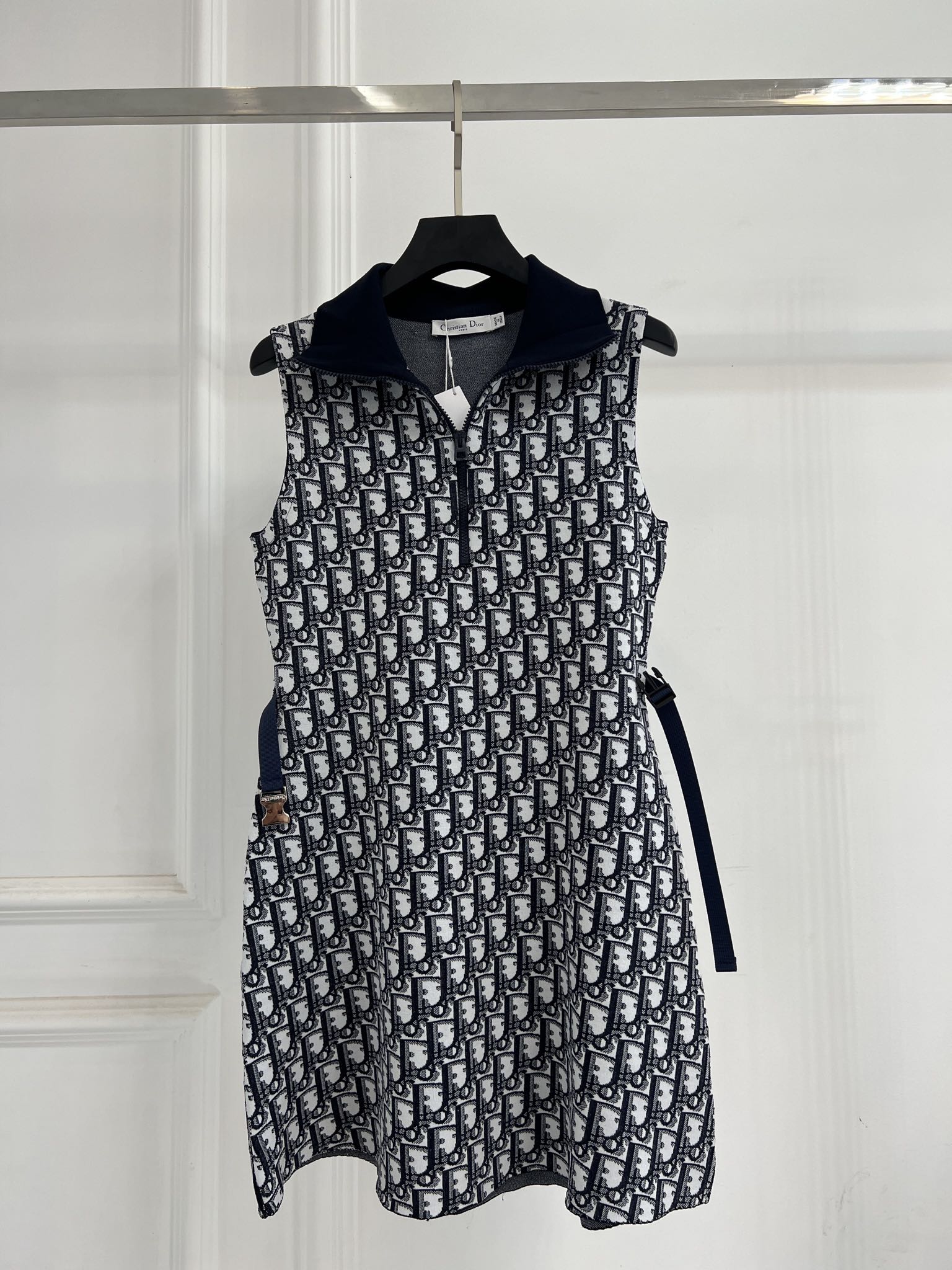 DIO Monogrammed Ribbed Neck Sleeveless Dress