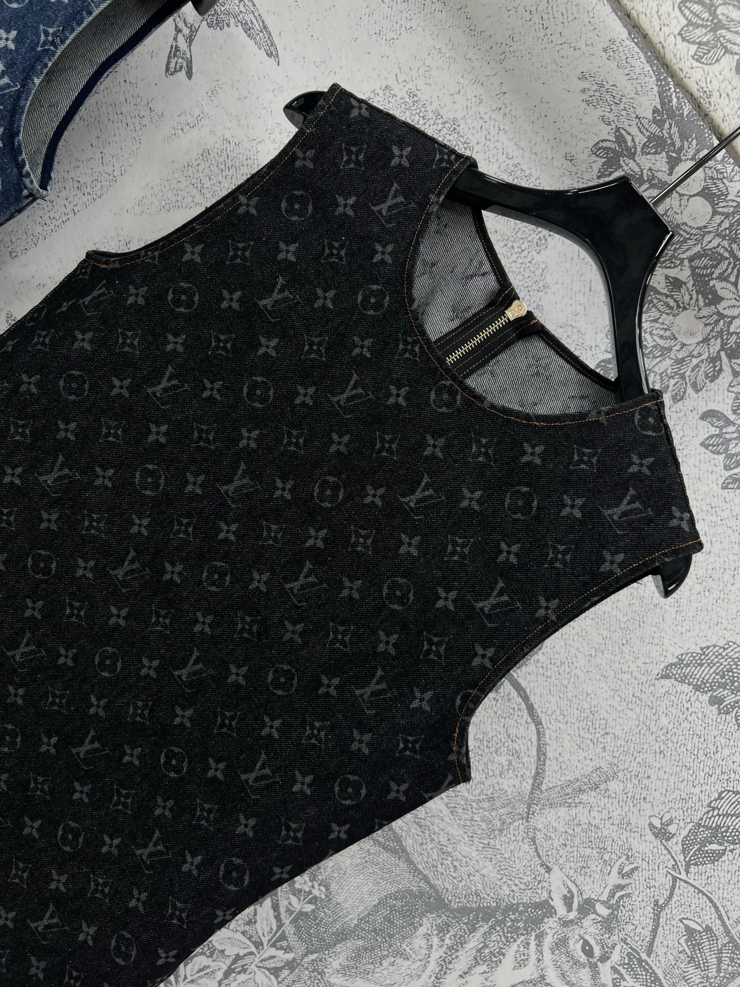 LU25SS Old Flower Denim Vest Dress