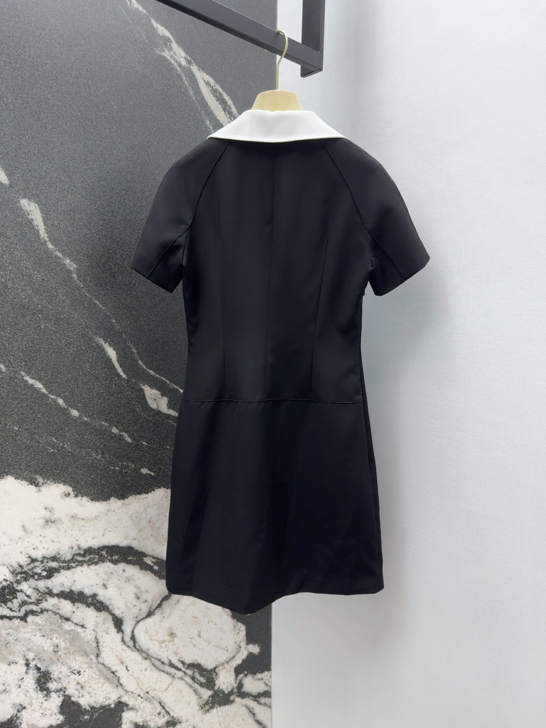 LU25SS Vintage French Doll Neck Black Dress