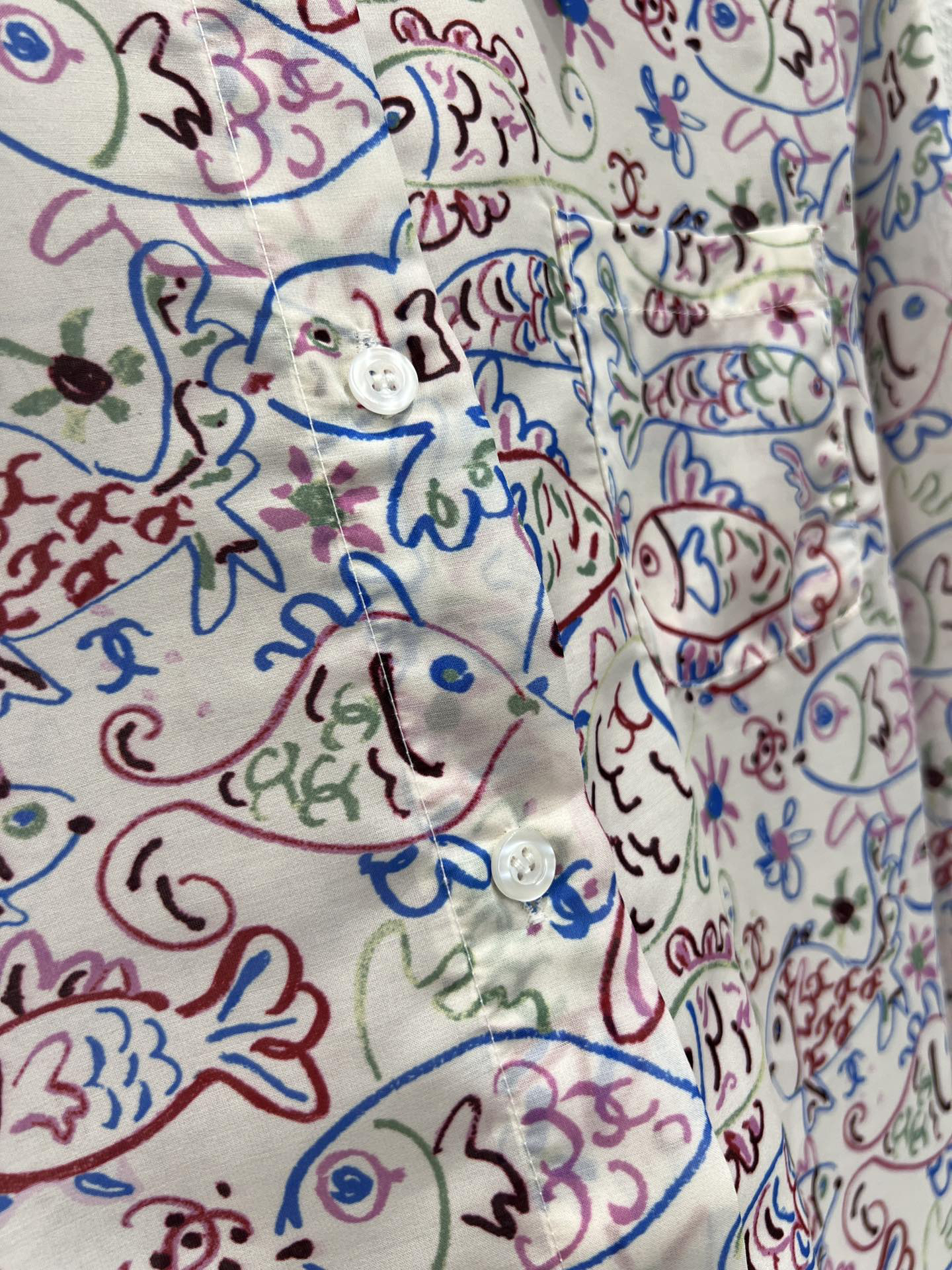 CHANE25SS Fish Graffiti Print Long Sleeve Shirt