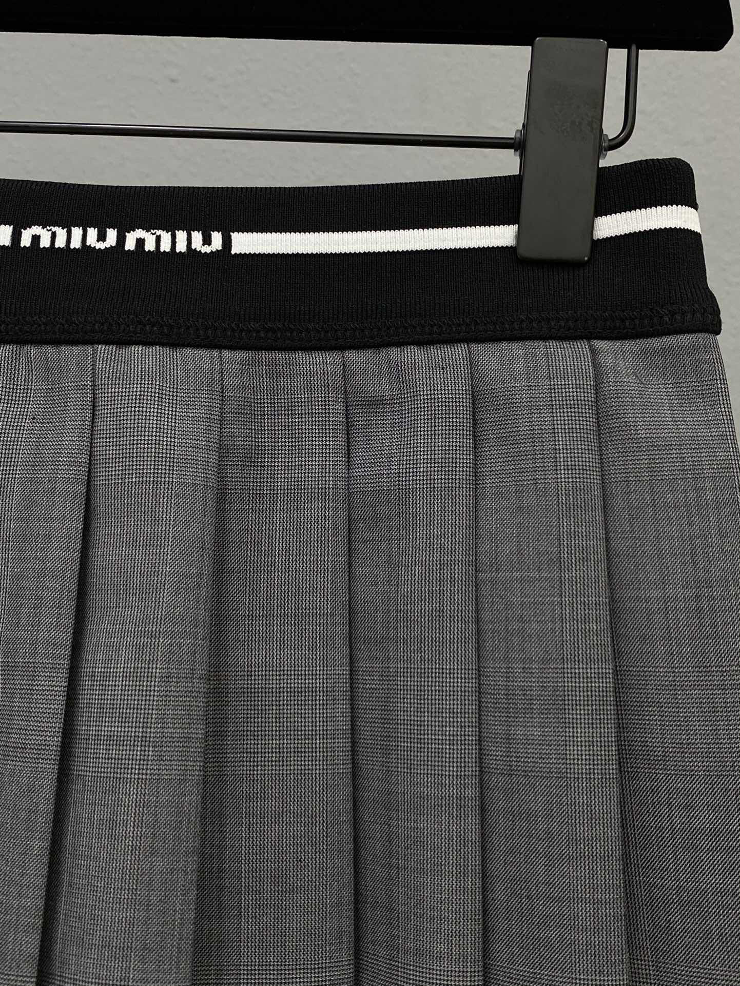 MIU Threaded Woven Letter Logo High Waisted Pleated Skirt