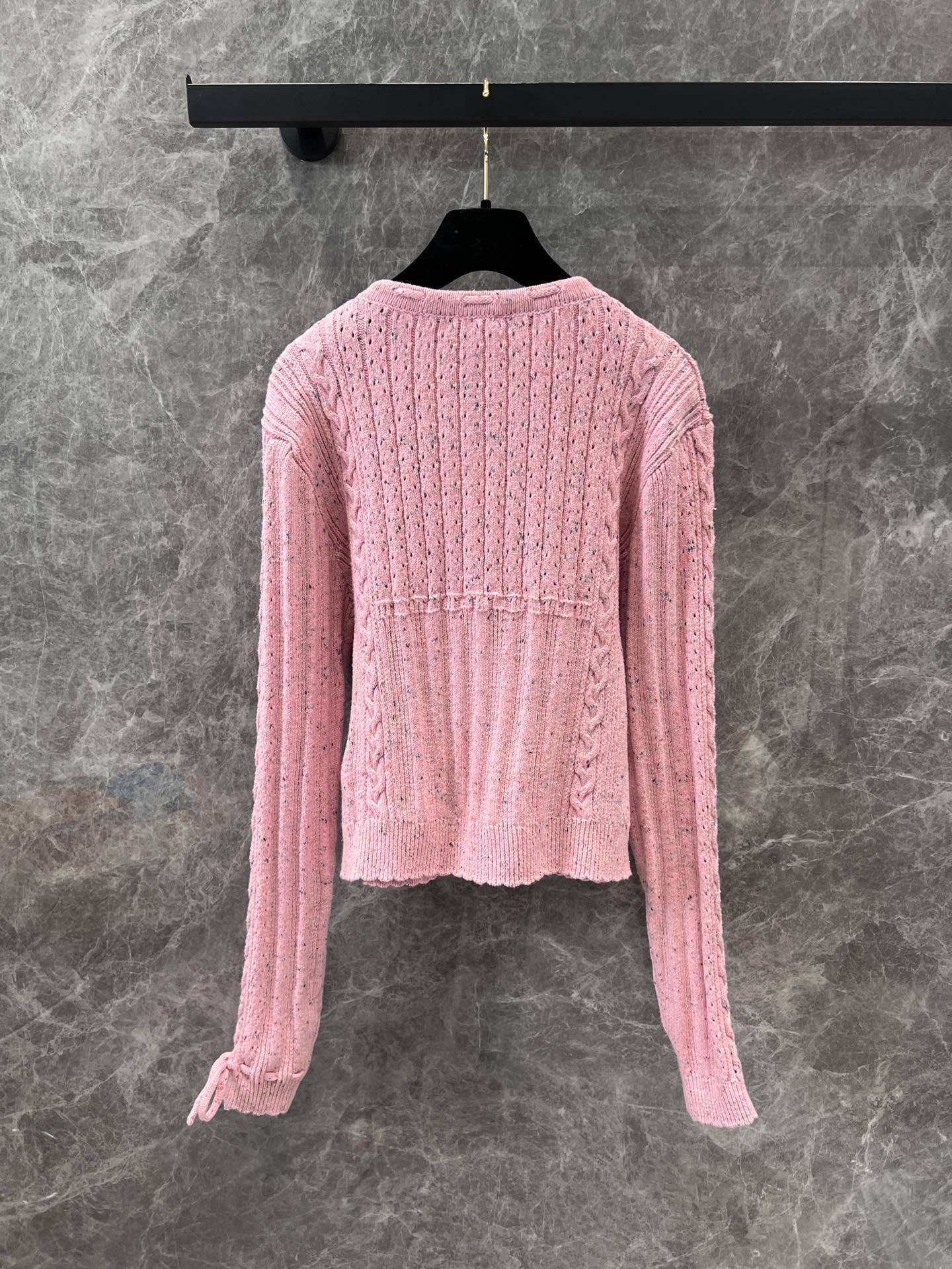 CHANE25SS Crafted Lace-Up Pink Cardigan