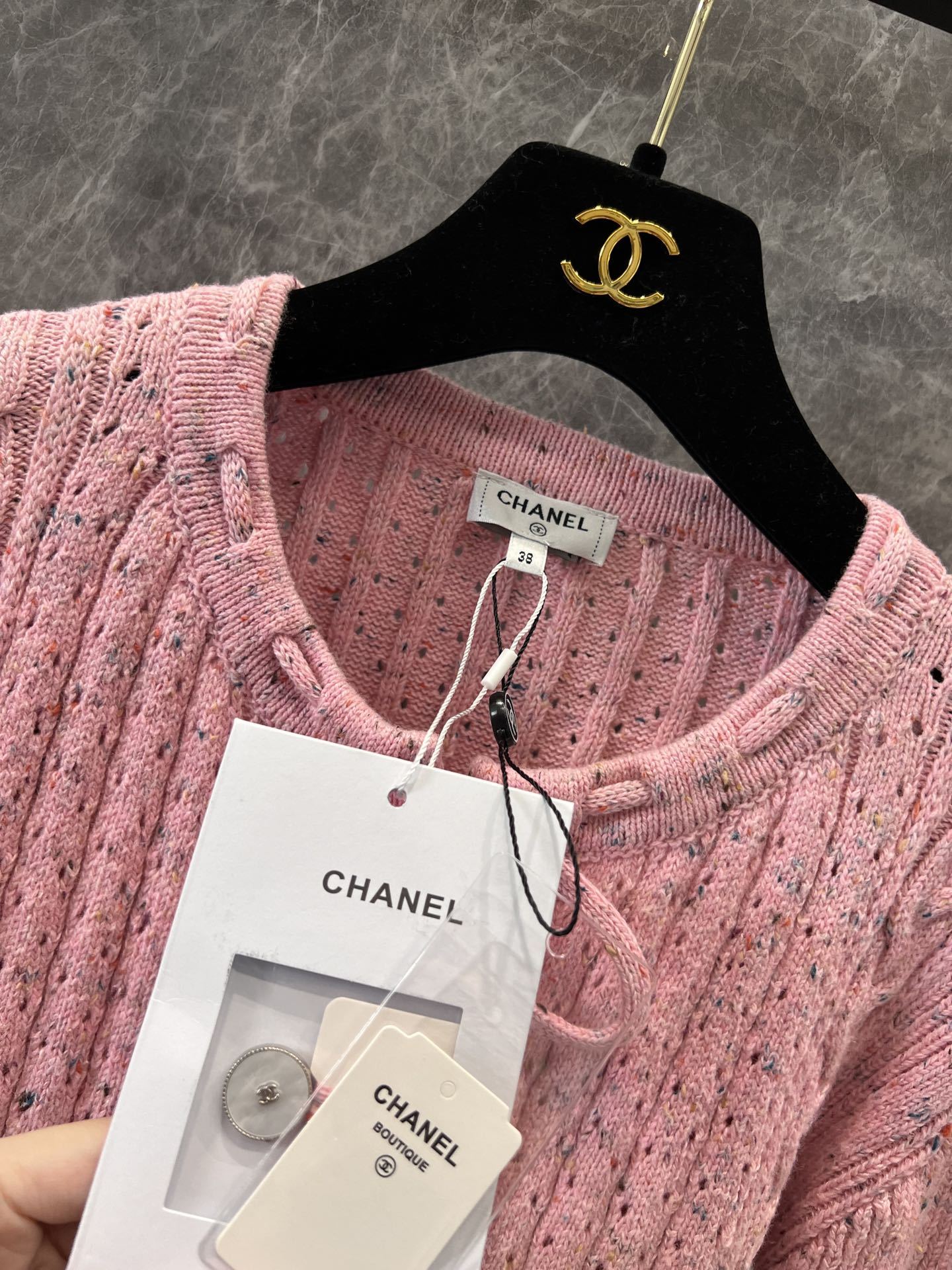 CHANE25SS Crafted Lace-Up Pink Cardigan