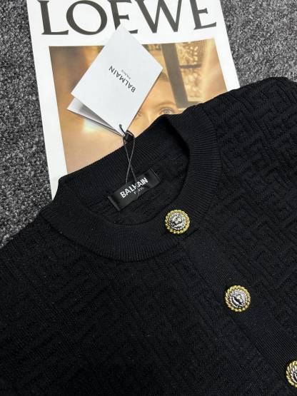 BAL Gold Thread Jacquard Round Neck Short Sleeve Cardigan