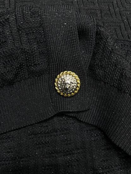 BAL Gold Thread Jacquard Round Neck Short Sleeve Cardigan