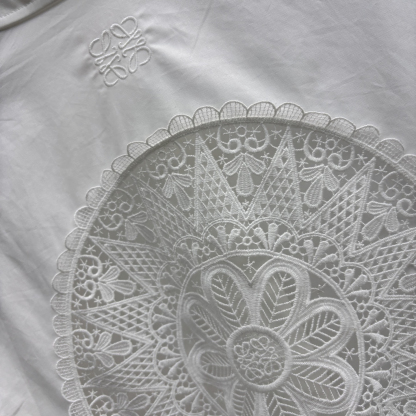 LOE25SS Hollow out lace patchwork shirt