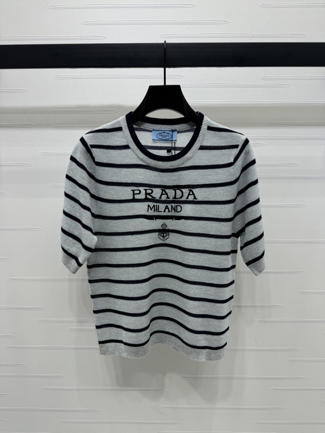 PRAD25SS Striped Knit Mid Sleeve Top